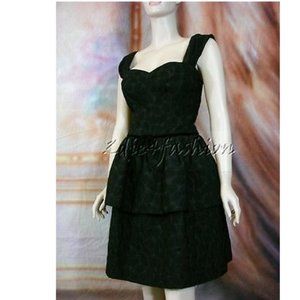 NWT DIDIER LUDOT Black Textured Jacquard Layered Wool Sweetheart Dress 6